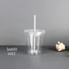 Tumblers 1st 350/450/650 ml dubbelväggig plastisk tumbler kall dryck resemugg kaffesaft te kopp med halm återanvändbar smoothie