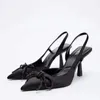 Модельные туфли 2023, женские блестящие банты, модные блестящие прозрачные туфли с острым носком, элегантные женские туфли-лодочки с кристаллами для вечеринок, Zapatos Mujer 231113