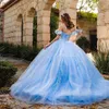 Hemelsblauw Vestidos De Anos Quinceanera Jurk 2024 Applique Kant Kralen Steentjes Prinses Jurk Voor 15 Jaar Verjaardag Corset