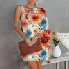 Casual Dresses Summer Dress for Women One Shoulder Half Bat Sleeve Print Loose Metal Strap Beach Sun