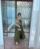 Parti Elbiseleri Zeytin Yeşil Saten Uzun Kollu Prom Beadings Bono Uzunluk Suudi Arapça Kadın Gece Elbise