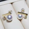 Stud Earrings MADALENA SARARA Saltwater Pearl Akoya 18K Gold Korean Trendy Style Simple Geometric AU750 Fine Women Earring