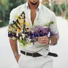 T-shirt da uomo 2023 Camicia a farfalla da uomo hawaiana di lusso Stampata in 3d Camicetta a maniche lunghe in stile dipinto Plus Size Top da viaggio Tee