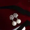 Ohrstecker Silber Farbe Simulierte Perle Tropfen Für Frauen Glänzende Zirkonia Romantische Braut Hochzeit Verlobung Schmuck Trend