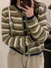 Kvinnors stickor Vintage Single Breasted Y2K Cardigan Jackets Fashion Contrast Color Striped Sweater Sueter Mujer 2023 Ropa