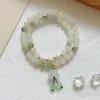 Charm Bracelets Natural Jadeite Stone Bracelet For Women With Hanging Gourd And Bell Flower Beads Pendant Charming Fashion Jewelry