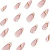 Faux ongles 24 pièces rose et blanc bordé de perles, patchs d'ongles portables, vente en gros, fausse presse sur l'art pour jolie fille