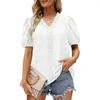 Blouses feminina Mulheres verão chiffon casual manga curta camisetas suíças camisetas puff tee fêmea de decote em V fêmea sólida