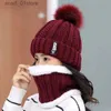 Hats Scarves Sets Winter Knitted Scarf Hat Set Women Girls Solid Colors Outdoor Warm Thick Warm Skullies Beanies Cs White Black Beige Wine RedL231113
