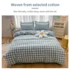 Bedding sets 100% Cotton Green Plaid Bedding Set Nordic Bed Cover 90 Skin Friendly Duvetcover 2pcs Pillowcase No Bed Sheet 230412