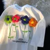 T-shirts femme été Appliques Floral doux fille Kawaii vêtements haute qualité coton grand 2XL t-shirt hauts Harajuku décontracté adolescents