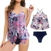 Kvinnors badkläder Attraktiva kvinnor Swimsuit andningsbar hud-beröring Blomma tryck Style Split Comfy Bikini-tillbehör