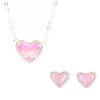 Necklace Earrings Set Fashion Jewelry 3D Heart Colorful Glass Stud For Women Valentines Gift