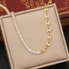 Ketten Schmuck Set für Frauen Mode Luxus Weiß Zirkon Gold Farbe Kette Edelstahl Halskette Armband Ohrringe Party Trend Geschenk