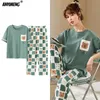 Nachtkleding voor dames Nachtkleding Cartoon katoenen pyjama voor dames Lange broek Korte mouwen Zomer Lente Loungewear Mode Huiskleding Homewear 230412