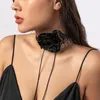 6 Colors Elegant Goth Satin Surface Rose Flower Clavicle Chain Necklace Women Adjustable Choker Wed Jewelry Y2K Accessories
