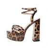 Sandals Arden Furtado 2023 Summer Leopard Print Chunky Heels Bowknot Round Toe Peep Waterproof Platform Ankle Strap Fashion