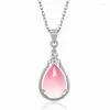 Pendant Necklaces Trendy Necklace Rose Gold Color Waterdrop Synthetic Ross Quartz CZ Pink Opal Chokers For Women Girls Gift Drop