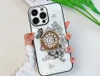 Tybomb Butterfly Bling Diamond Holder Cases for iPhone 15 14 Plus 13 Pro Max 12 11 Luxury Clock Flower Hard PC Plant TPU Rhinestone 360 ​​Finger Ring Ring Cover