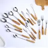 Dinnerware Sets 1pcs Stainless Steel Western Steak Cutlery Knife And Fruit Fork Desserts Spoon Natural Wooden Handle