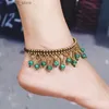 Anklets European and American Bohemian Retro Female Anklet Round Beads Semi-precious Stones Hand-woven Beach Holiday Women's Anklet Q231113