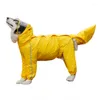 Capa de chuva de roupas para cães com chapéu visível e sacola de cauda removível Casaco ajustável para cães médios grandes masculino feminino impermeável pano