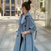 Trenchs de femmes 2021 Mode Femmes Trench-Coat Beige Bleu Long Double Boutonnage Avec Ceinture Printemps Automne Lady Manteau Fe Coréen Lâche Survêtement L231113