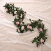 Juldekorationer Silk Artificial Rose Vine Hanging Flowers for Wall Christmas Rattan Fake Plants lämnar Garland Romantisk bröllop Hemdekoration 231113