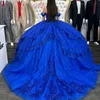 Blaues glänzendes Ballkleid Quinceanera-Kleid 2024 Applikationen Spitze Perlen Prinzessin Tüll Vestidos De 15 Anos Geburtstagsparty Süßes 16-Kleid