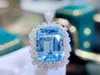 Cluster Rings Guild HN2023 Aquamarine Ring Fine Jewelry Pure 18K Gold Natural 9.18CT Blue Gemstones