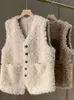 Damesvesten Lamswollen vest Dames V-hals High Street Vest met knopen 2024 Winterbont Alles-in-een Mode Koreaanse mouwloze jas