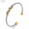 Bracelet FYSARA à la mode luxe empilable en acier inoxydable torsion Bracelet pour les femmes de mariage complet cubique Zircon cristal CZ ouvert manchette Bracelet 231113