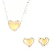 Necklace Earrings Set Fashion Jewelry 3D Heart Colorful Glass Stud For Women Valentines Gift