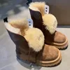 23 Hiver nouvelles bottes à fond plat femmes célèbres concepteur à lacets marque chaude bottes de neige en cuir véritable tête ronde semelle épaisse augmenter anti-dérapant dames botte de neige