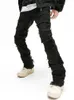 Jeans masculinos Mens Black Skinny Jeans Jeans Destruição pesada Ripped Biker Jeans Jeans Europeu American Streetwear Calça Baggy Hip for Men W0413