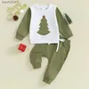 Giyim Setleri Çocuk Bebek Erkekler Noel Giysileri Setleri Uzun Kollu Noel Ağacı Baskı Sweatshirts Üst Pantolon Günlük Kıyafetler