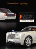 Diecast Model car 1 18 Large Rolls-Royce Phantom Alloy Car Model Simulation Sound And Light Pull Back Toy Car Metal Boy Collection Decoration Gift 231110