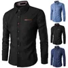 Camisas casuais masculinas lapela camisa masculina manga longa versátil fino ajuste cor sólida single-breasted primavera/outono