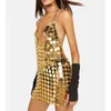 Casual Dresses Women Fashion Black Gold Chainmail paljett Mini Dresses Diana Silver Disc Dress 230413