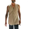 Men's Tank Tops Multicolor Canvas Print Top Casual Men's 2023 Cotton Linen Sleeveless Hooded Shirt Sports Fitness