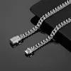 Mens 18k White Gold Tone 316l Stainless Steel Cuban Link Chain Necklace Curb with Diamonds Clasp Lock 6mm/8mm/10mm/12mm/14mm 6T4V