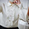 Kvinnors blusar Court Style Lotus Leaf Silk Shirt Lång ärm Mulberry White Temperament Fashion Top Spring