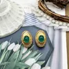 Stud Earrings Oval Shape Green Opal Accessories Femme Pendientes For Women