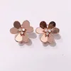 Stud Earrings High Finish Rose Gold Color Delicate Three Leaf Clover Flowers Six Petal For Women Earings Fashion Jewelry 2023