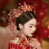 Klipy włosów czerwona phoenix korona na nakrywaczka panny młodej prosta retro chiński węzeł xiuhe akcesoria mody biżuterii