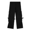 Men's Pants Side Pocket With Leg Band Cargo Casual Men Women Straight Style Trousers Black Green