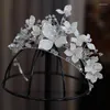 Clips para el cabello, conjunto de pendientes de Tiara de concha de flores de cristal nupcial, conjunto de corona de banda, joyería de boda de Corea