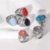 Cluster Rings Vintage Silver Color Thumb Ring Natural Stone Bead Adjustable Opal Quartzs Male Party Finger For Women Men Jewelry