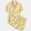 Men's Tracksuits 2023 Hawaiian Beach Style Suit Leaf Print Shorts Short Sleeve Cuba Collar Shirt F Casual Fashion TwoPiece Set 230413