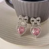 Stud Earrings Korean Exaggerated Pink White Crystal Love For Women Fashion Bowknot Piercing Y2K Jewelry Boucle Oreille Femme